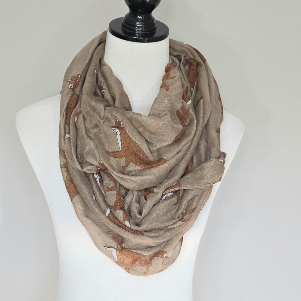 Brown Fox Print Infinity Scarf Woman's Fox Scarf Lightweight